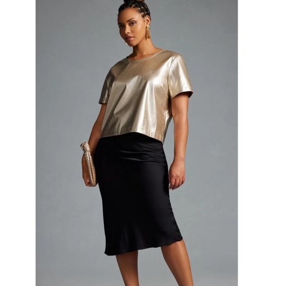 Anthropologie Porridge‎ Clothing Gold Metallic Short Sleeve Top Plus Size 3X - Picture 1 of 11